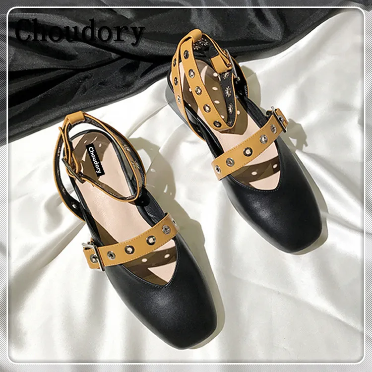 Choudory fashion square toe гладиатор сандалии женщин натуральная кожа летние квартиры