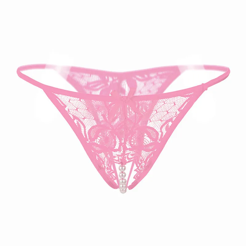 Pink Кружевные прозрачные трусики с открытым шаговым швом и стринги, массажные перламутровые сексуальные трусики, Эротическое нижнее белье для женщин, сексуальное нижнее белье - Цвет: Pink
