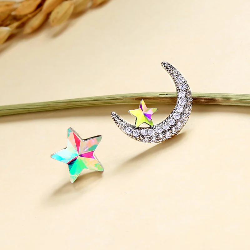 

2018 New Design Trendy Crystal Stud Earring For Women Moon & Star Romantic Earrings Party Gift Jewelry Accessories Wholesale