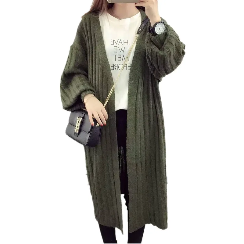 2017 Фонари рукавом корейский длинный кардиган женский stiriped тонкий свитер Для