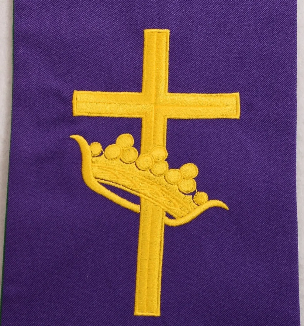 

Priest Peace Reversible Stole Traditional Bird Cross Embroidered Stole with Gold Tassels Green Purple