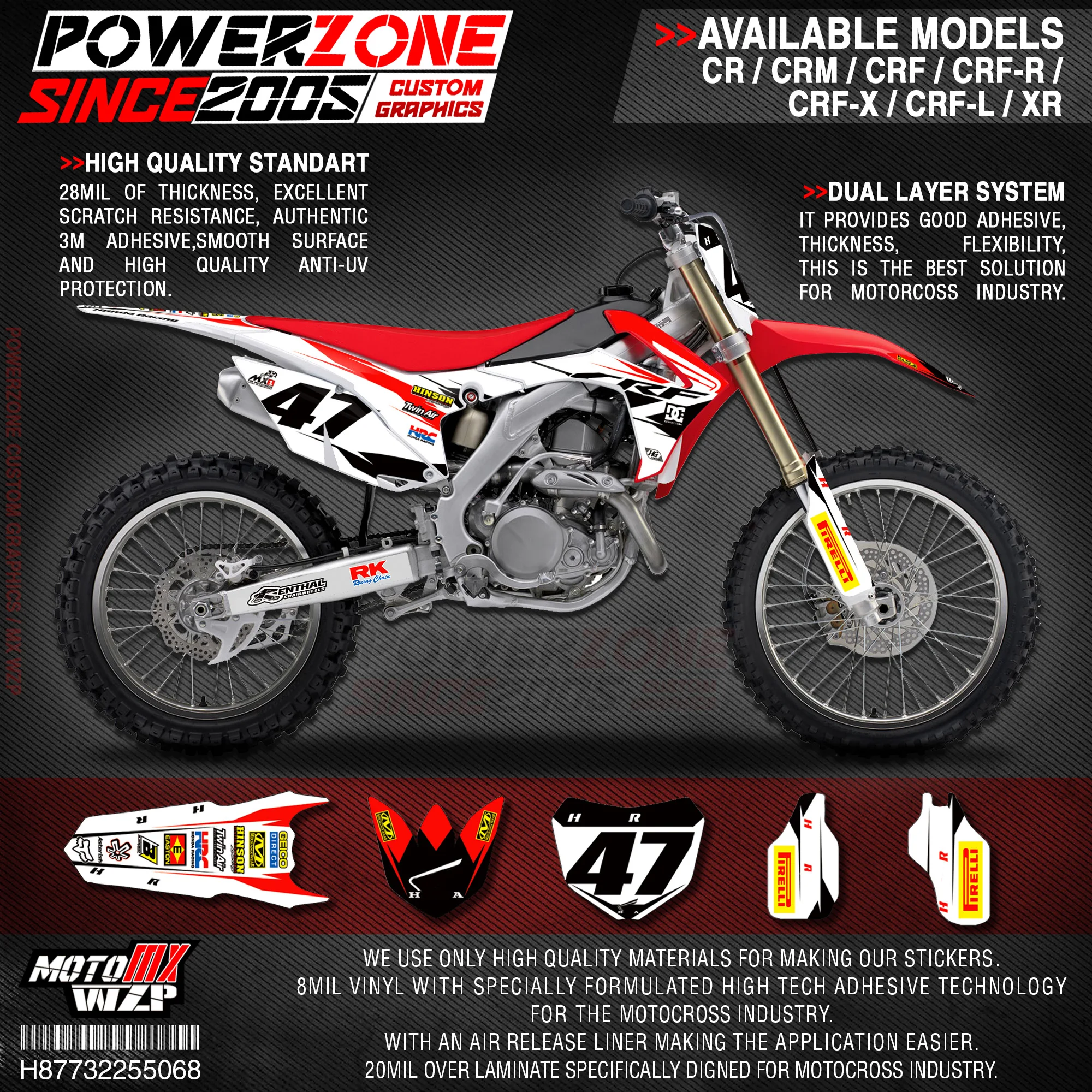 

Набор наклеек PowerZone для HONDA CRF250R 2010-2013, CRF450R 2009-2012