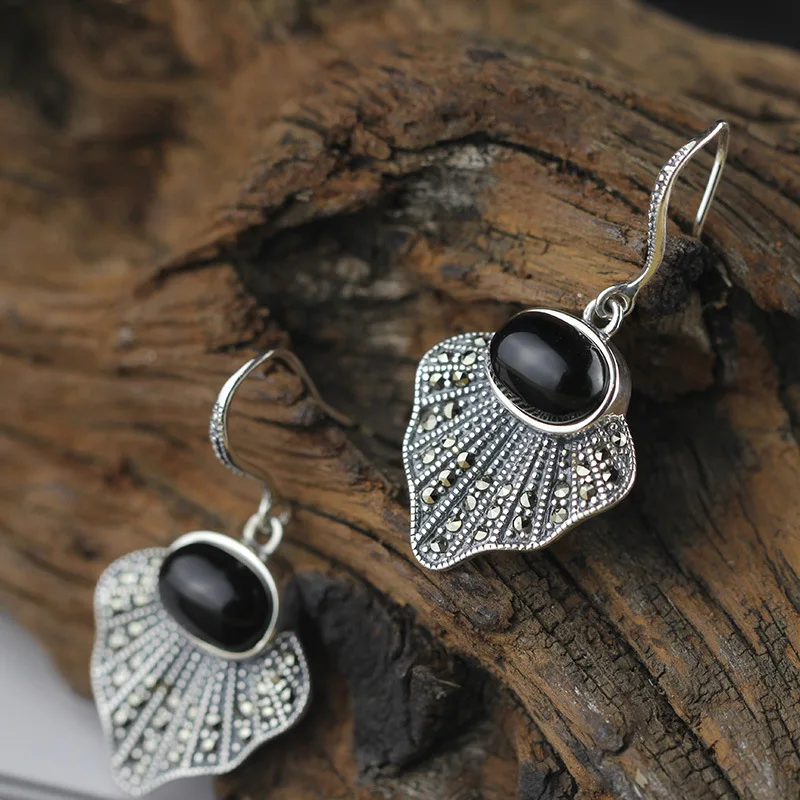 

925 Sterling Silver Inlaid Natural Stone Drop Earrings For Women Exquisite cutting Ellipse Earrings Birthday Gift