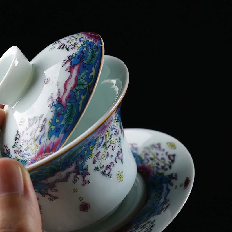 Розовый цвет эмаль Gaiwan 130 мл керамическая чайная чашка кунг-фу Цзиндэчжэнь фарфор Высокое качество китайский чайный сервис