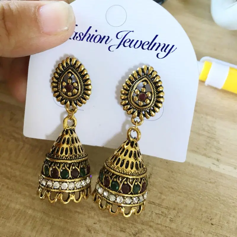 Красивые винтажные серебряные болливудские ювелирные изделия Meenakari Jhumki Jhumka