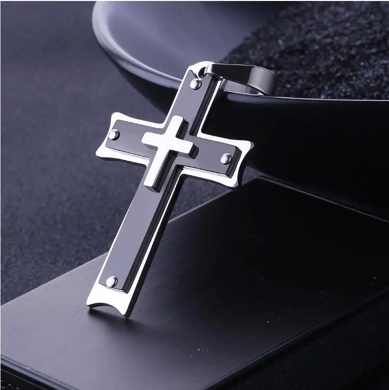 

Classic Fashion Jewelry Catholic Black Cross Titanium Steel Necklace Pendant Unisex