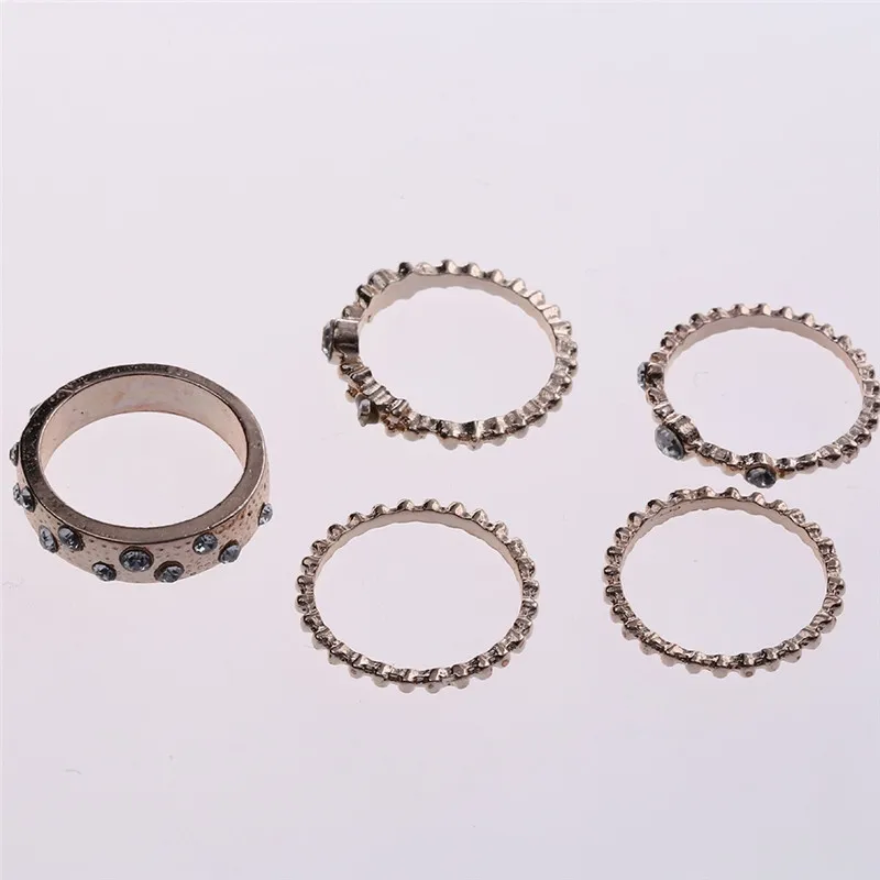 Vintage Mechanical Crystal Rings for Women Ethnic 5pcs/Set Elegant Party Wedding Ring Size 6 7 8 9 10 Jewelry | Украшения и