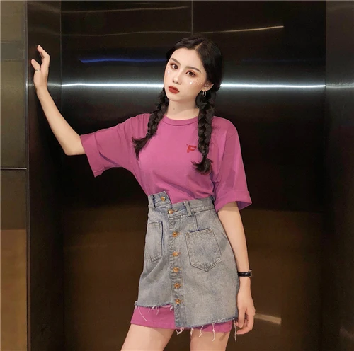 Женский однобортный комплект из двух предметов свободная длинная футболка с