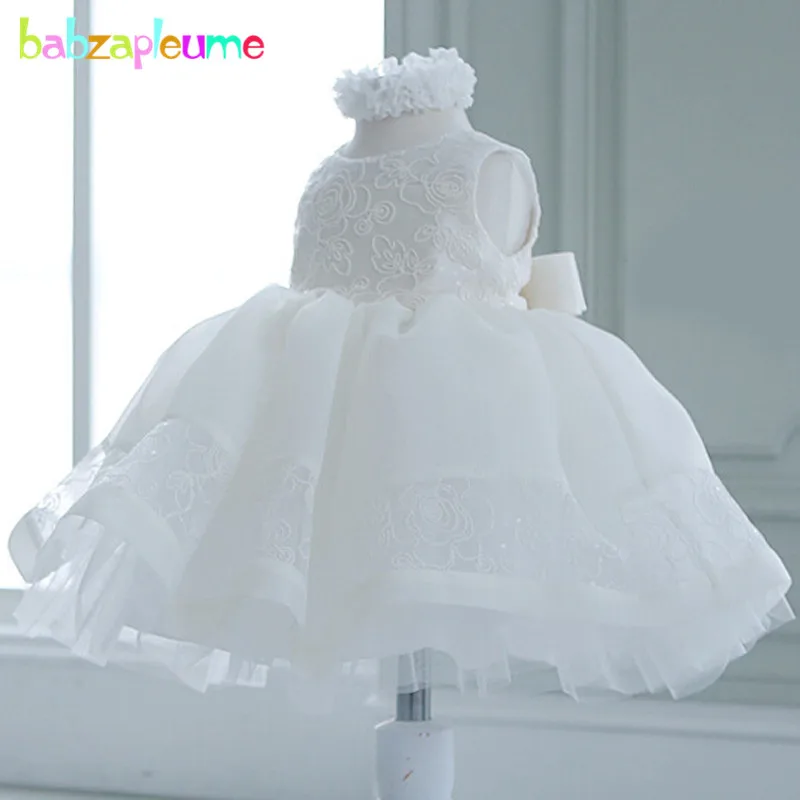 Babzapleume/3-10Years/Летняя стильная одежда для маленьких девочек принцессы с цветочным рисунком торжественное платье Вечерние пачка кружевной бант Детские платья BC1524 - Цвет: Белый