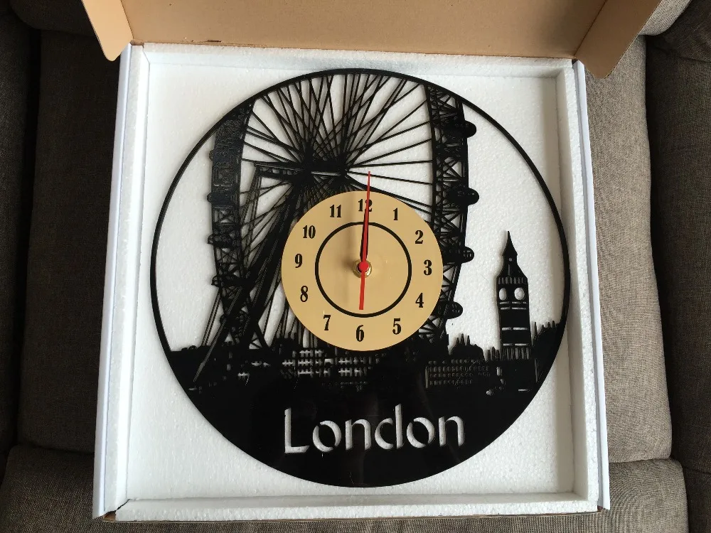 Music London Vinyl Wall Clock Art Gift Room Modern Home Record Vintage Decoration duvar saati | Дом и сад