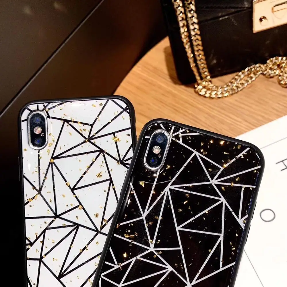 Luxury Gold Foil Stripe Triangle Lattice Case for iPhone 7 8 X 7Plus 8Plus 6 s Plus TPU Cover XR XS Max Leopard Coque |