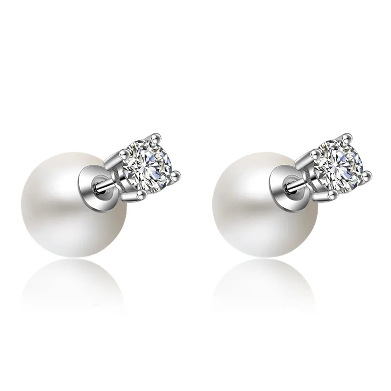 

XIYANIKE 925 Sterling Silver Jewelry Fashion Four Claw Pearl Zircon Stud Earrings For Women Boucle d'oreille Pendientes VES6207