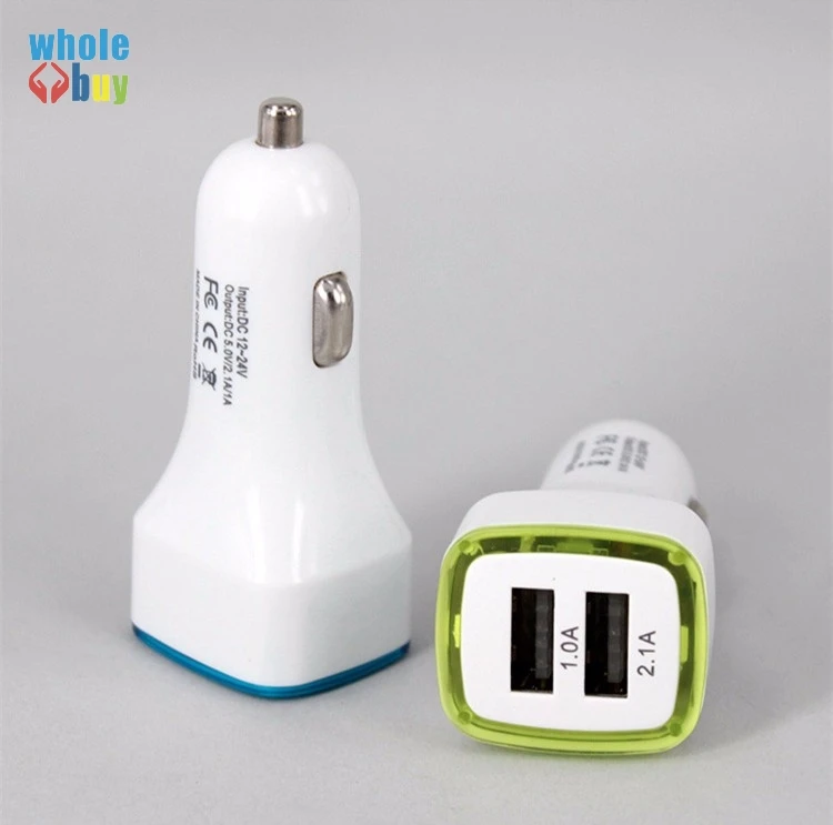 

100pcs/lot Square-rocket-car-charger-two-USB-quick-charge-vehicle-mounted-mobile-charger-LED