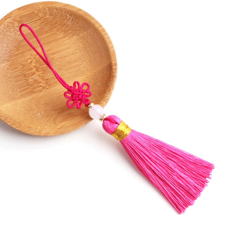 hot pink Китайский узел, смешанные цвета, длинная полиэфирная нить, кисточка, 5 шт., для браслета, подвеска в виде ключа, цепочка, сделай сам, подвеска, шарм, поиск - Цвет: hot pink