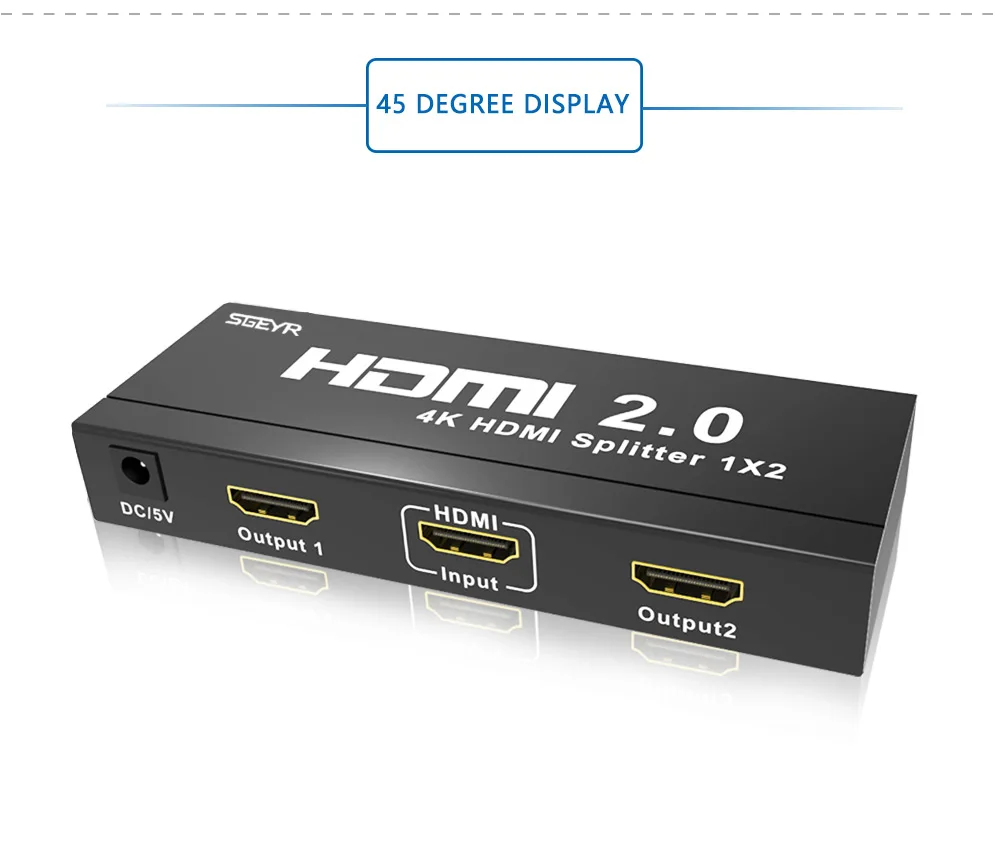 1x2 HDMI Сплиттер 4K 2 Way HDMI didriver сплиттер 1 в 2 Выход SGEYR сплиттер HDMI 2,0, HDCP2.2 4Kx2K@ 60 Гц с EDID переключателями