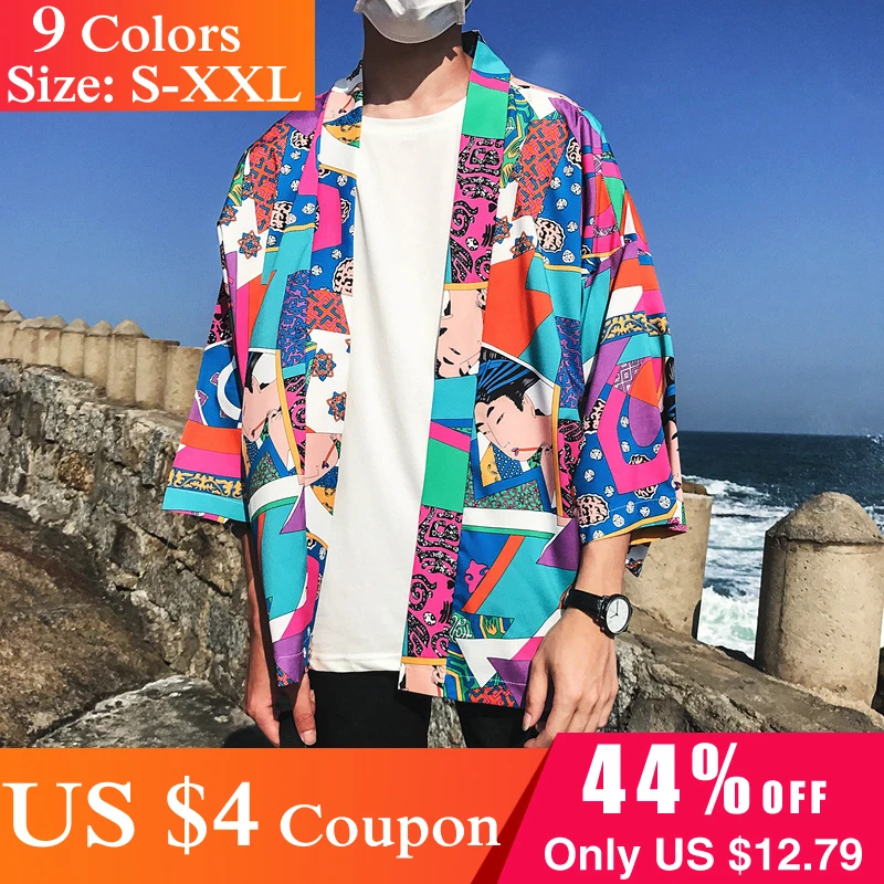 Red Beker Men Shirt Streetwear Loose Hip Hop Hawaiian Japanese Short Sleeve Casual Top QX01A00AK | Мужская одежда