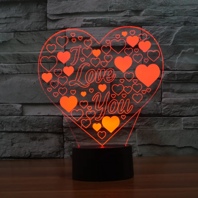 

Creative 3D Illusion Lamp Heart Shape I Love You Acrylic Night Light Romantic Mother's Day Gift for Lover Gradient Touch Lamp