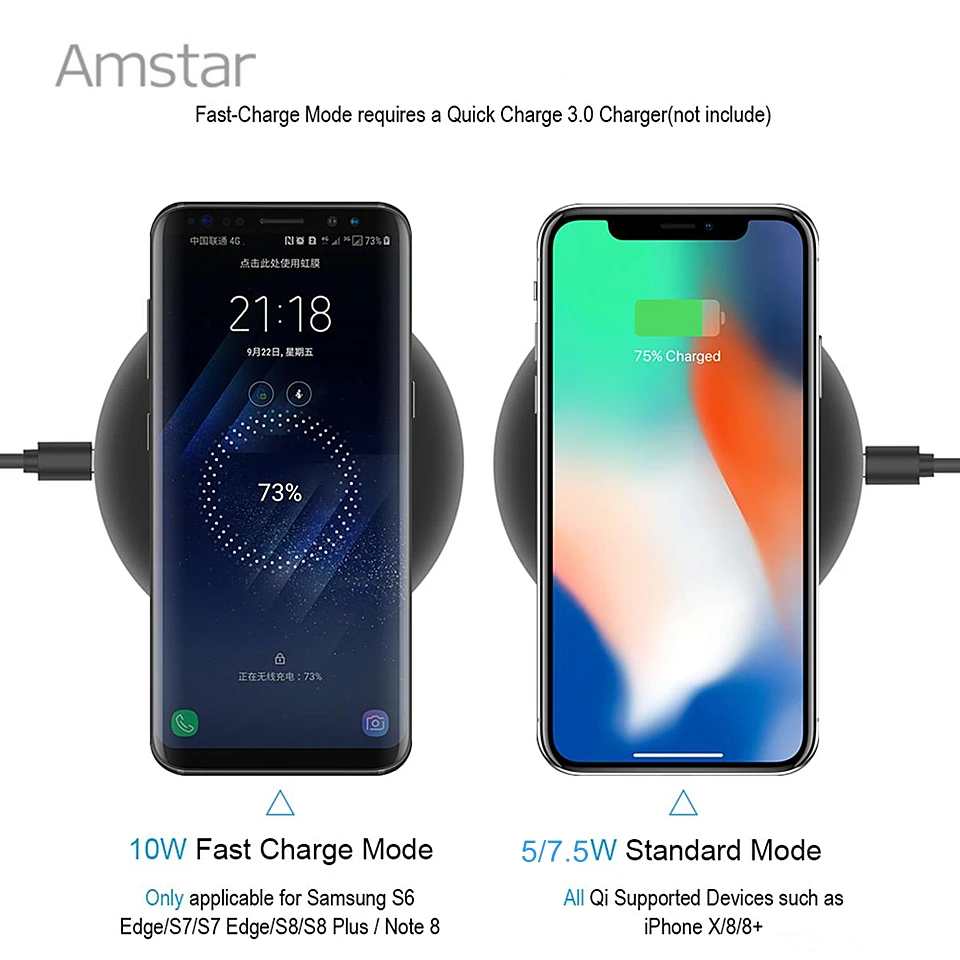 Беспроводное зарядное устройство Amstar для iPhone 11 X XS XR 10 Вт USB Беспроводная зарядка
