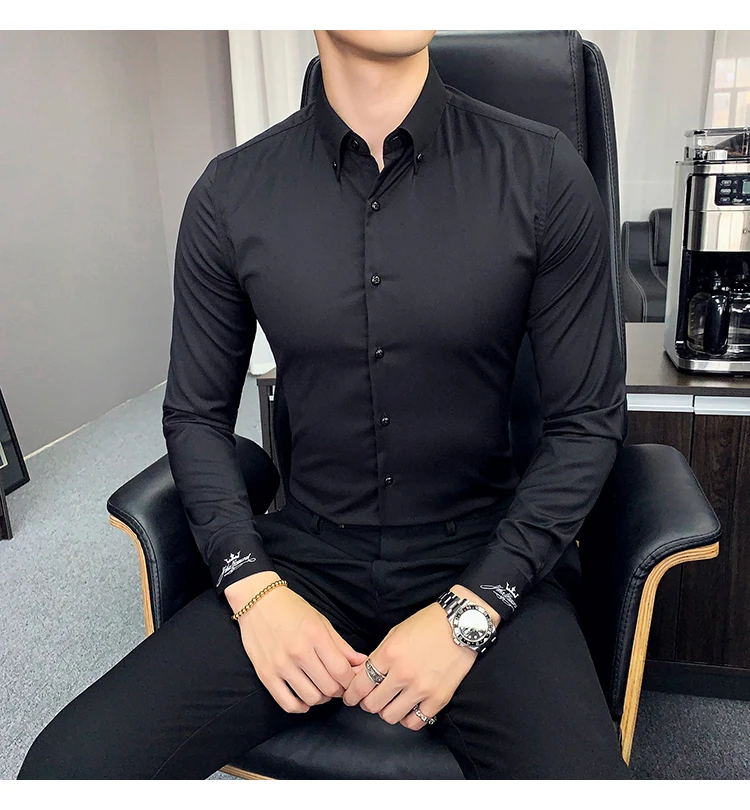 Новые формальные рубашки для мужчин офисное платье бизнес Ropa Hombre Elegante серые белые рубашки мужские розовые Camisa Social Masculina осень