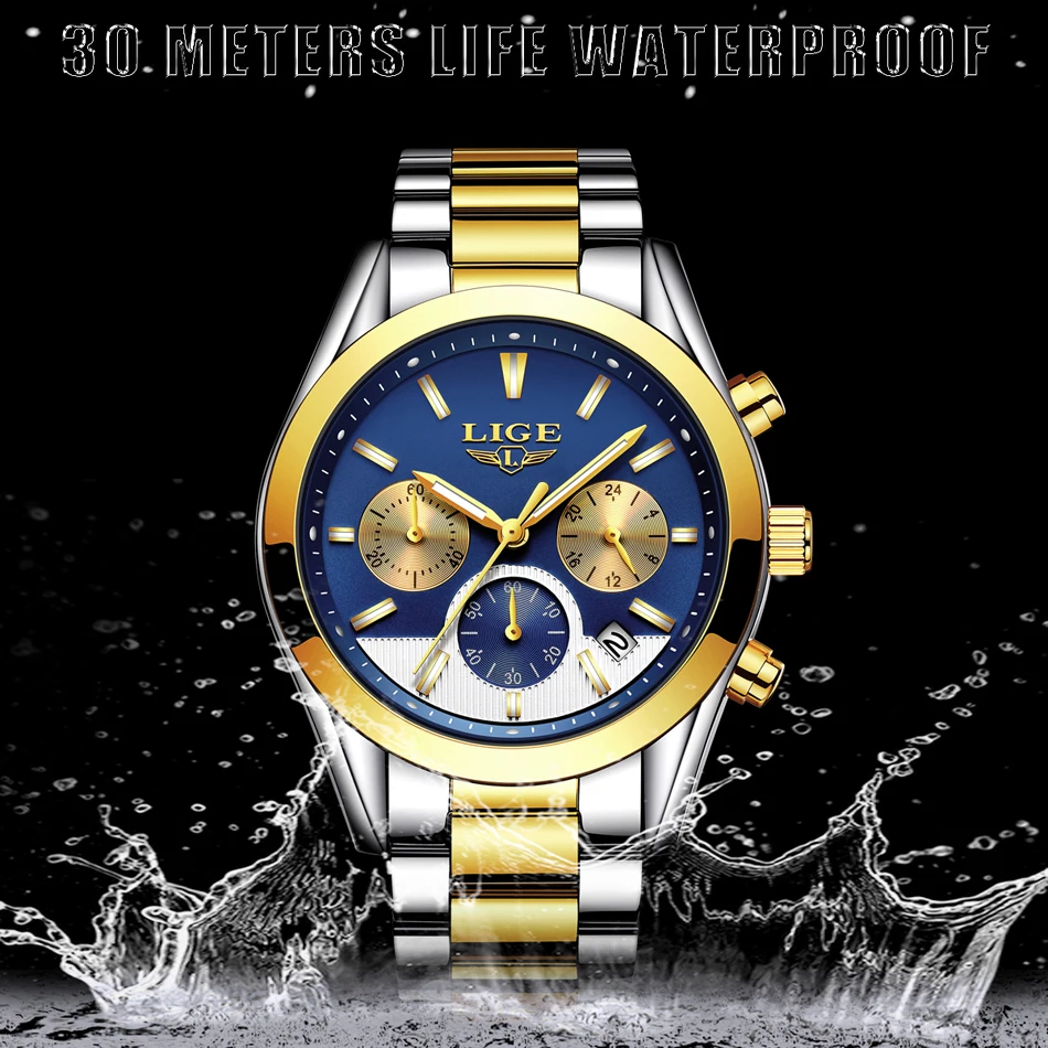 Relojes Hombre Новинка LIGE мужские s часы лучший бренд класса люкс модные деловые кварцевые часы мужские водонепроницаемые спортивные часы из полной стали+ коробка