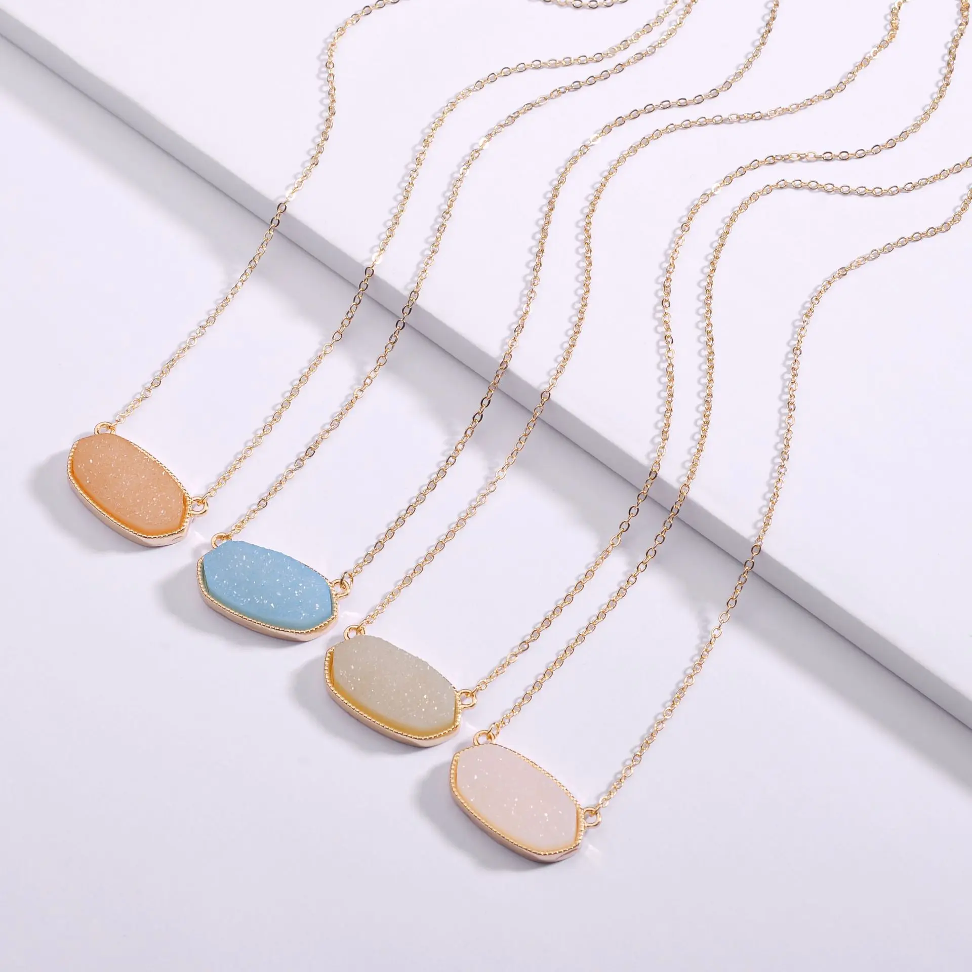 Druzy Drusy, ожерелья с кулоном, шестигранная смола, золотой воротник, модный бренд, Женские Ювелирные изделия, вечерние, свадебные, для свиданий, подарок