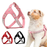 soft suede leather puppy dog harness rhinestone pet cat vest mascotas cachorro harnesses for small medium dogs chihuahua pink