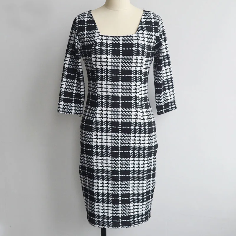 2016 большие Размеры Осень три четверти рукав Bodycon платье карандаша женские