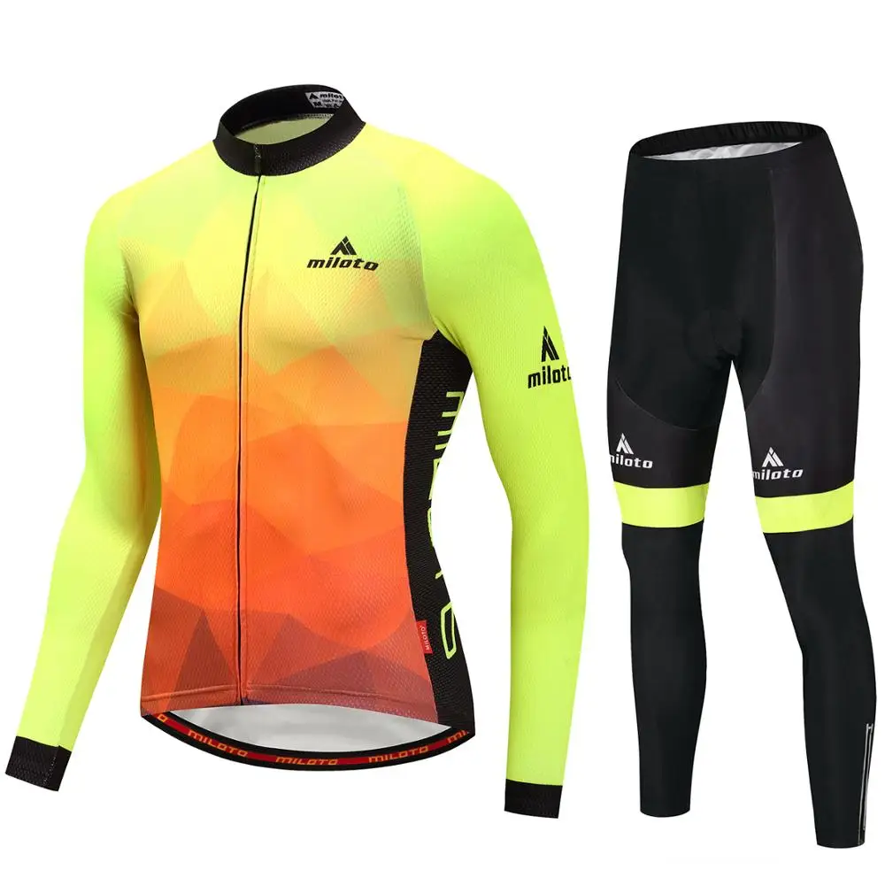2022 Fluorescent Men's Ciclismo Cycling Jersey Set Long Sleeve Autumn Bicycle MTB Road Bike Tops Clothing Wear Maillot | Спорт и
