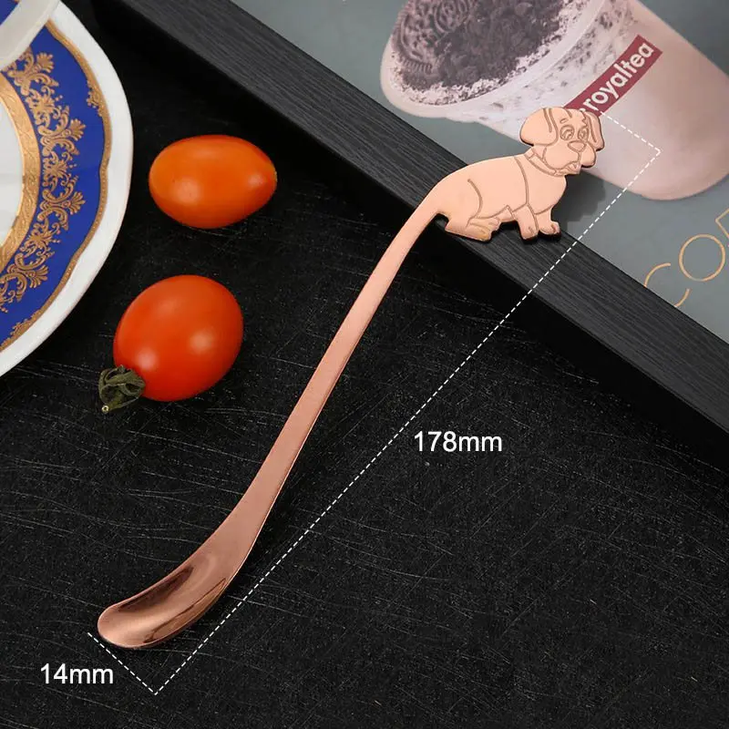 Rose Gold Пищевой нержавеющей стали мультфильм кофейная ложка Красочные собака форма Совок Десерт Мороженое ложка, кухонные принадлежности Посуда - Цвет: Rose Gold