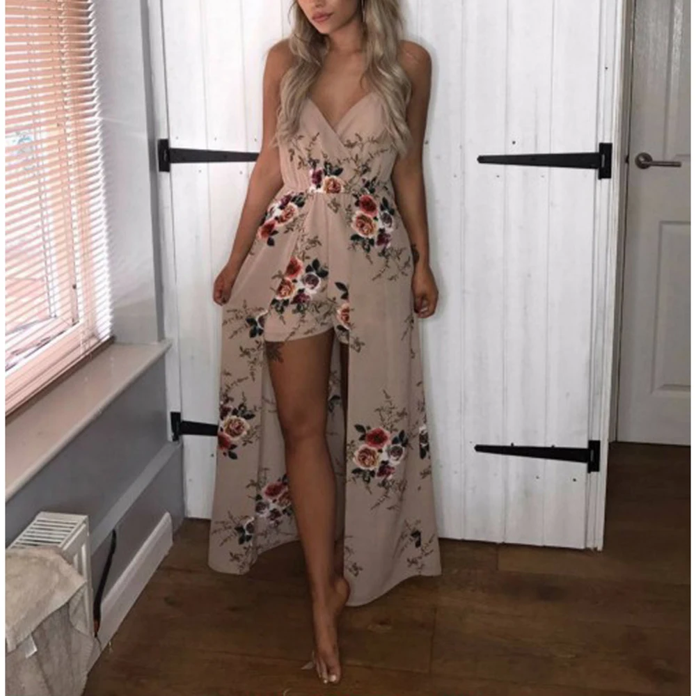 Летний Пляжный комбинезон без рукавов с v-образным вырезом и принтом элегантный