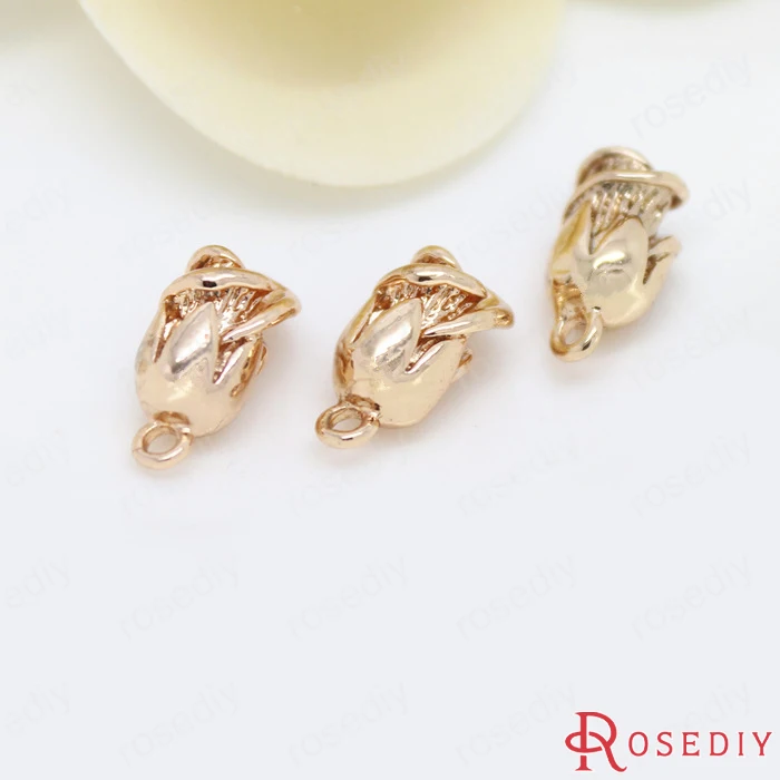 6PCS 6x13MM 24K Champagne Gold Color Plated Brass Rose Charms Pendants High Quality Diy Jewelry Accessories | Украшения и
