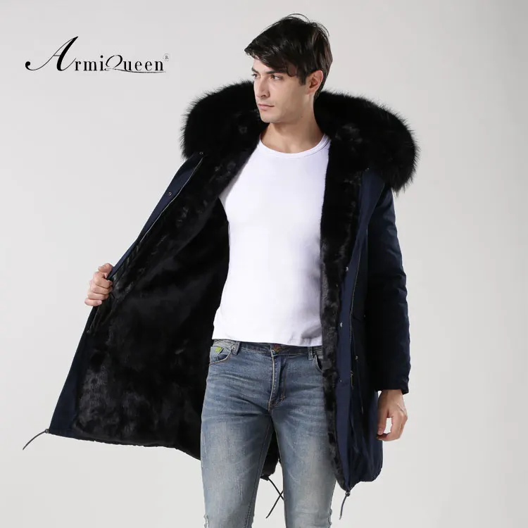Dark blue outside with black faux fur lining jacket for gentleman Winter Parka in man's Parkas | Мужская одежда