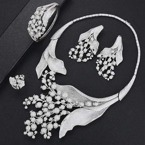 Silver GODKI Luxury MAXI SIZE GRAPE 4PCS Nigerian Jewelry Set For Women Wedding Zircon Indian African Bridal Jewelry Set - Окраска металла: Silver