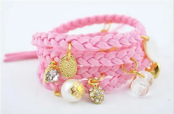 Женский многослойный замшевый браслет с подвеской в виде сердца и жемчуга |