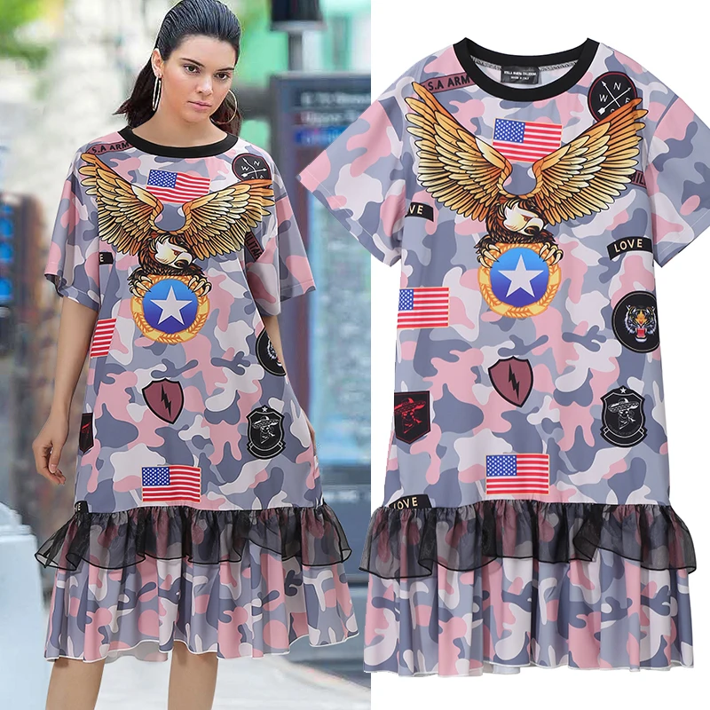 Женское платье с рисунком орла повседневное свободное средней длины модель 4978 в