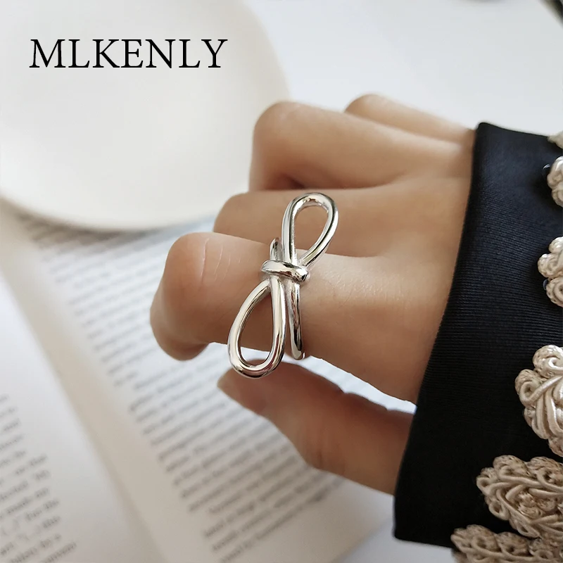 MLKENLY Real Pure 925 Sterling Silver Open Ring Adjustable Big Bow Street Shoot Accessories ewelry for Women Girls Charm Gifts | Украшения