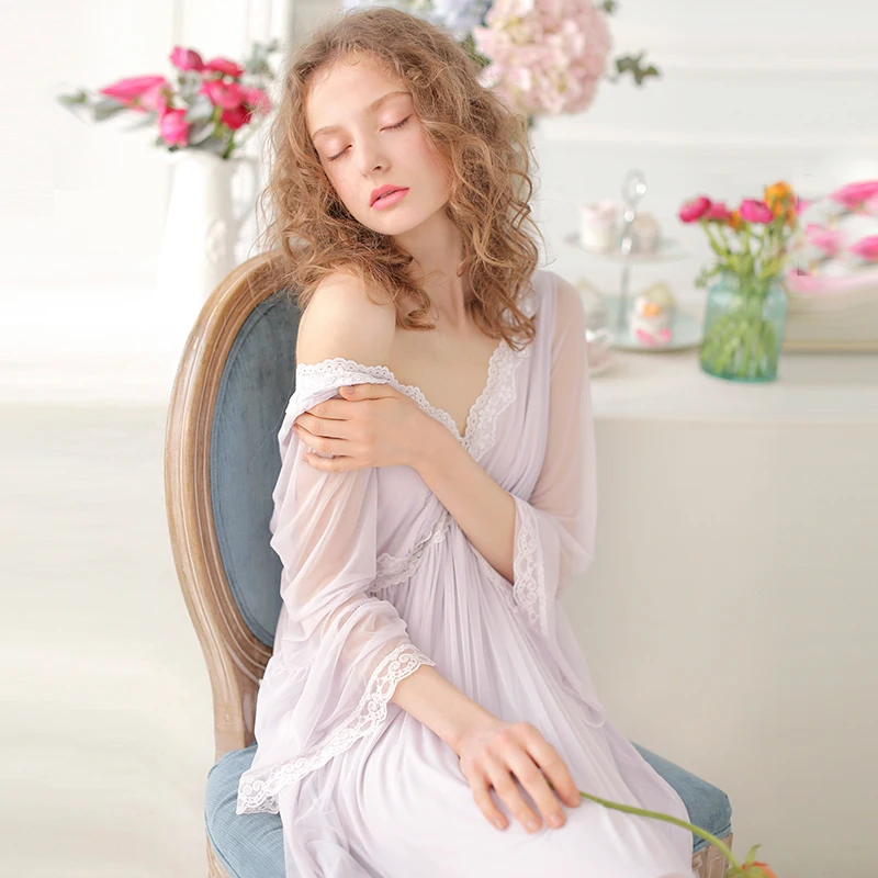 Женская ночная рубашка мягкая и комфортная с длинным рукавом|modal sleepwear|nightgown modallong