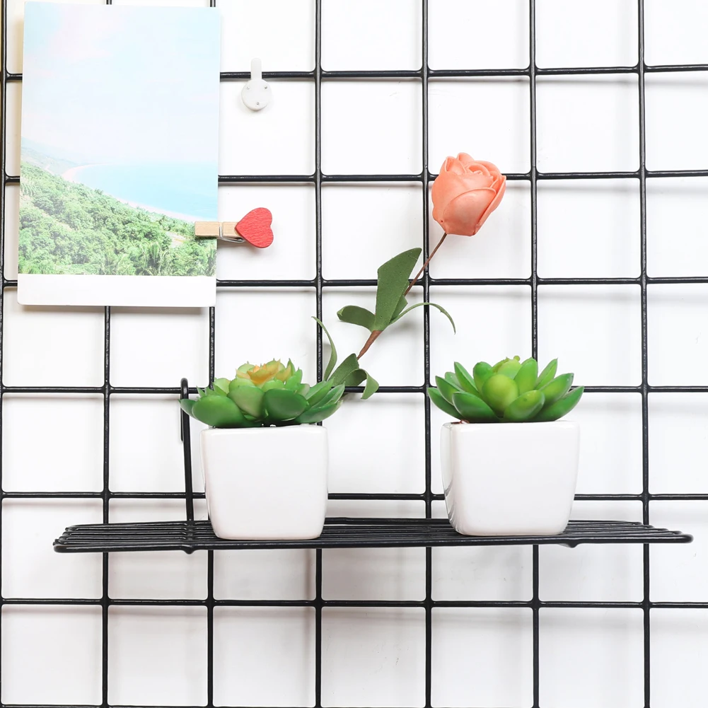 Wall Mounted Hanging Tray Hook Panel Storage Rack Home Decor Metal Mesh Dolls Flower Pot Photo Display Iron Wire Grid Bedroom | Дом и сад