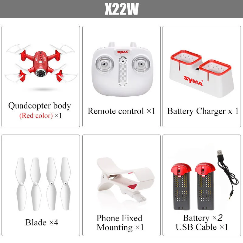 Red With 2 Battery SYMA официальный X22W Радиоуправляемый вертолет Дрон Квадрокоптер камера FPV Wifi в режиме реального времени Трансмиссия Безголовый режим Hover функциональные дроны - Цвет: Red With 2 Battery