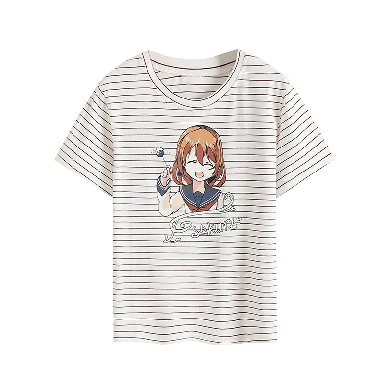 Новейшая модная универсальная женская футболка в полоску с короткими рукавами