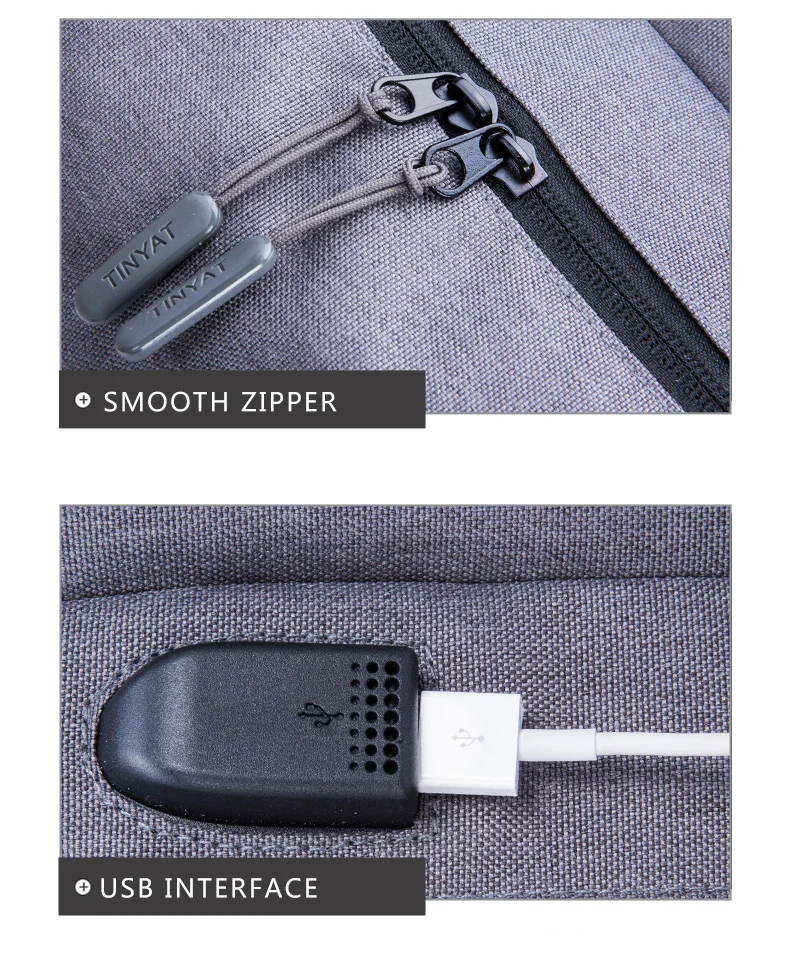 TINYAT мужской рюкзак 15,6 дюймов рюкзак для ноутбука USB зарядка Рюкзак из парусины мужской рюкзак для путешествий Mochila Школьный Рюкзак серый T811