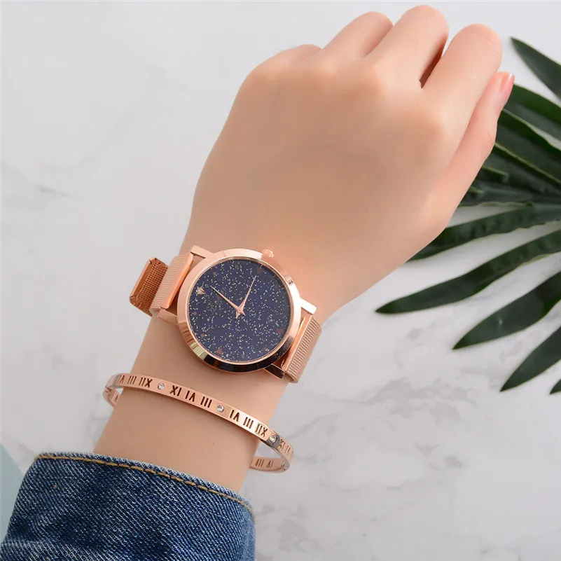 

New Fashion Women Watches Luxury Crystal Starry Quartz Ladies Wrist Watch Rose Gold Stainless Steel Watch Women Clock Gift /C