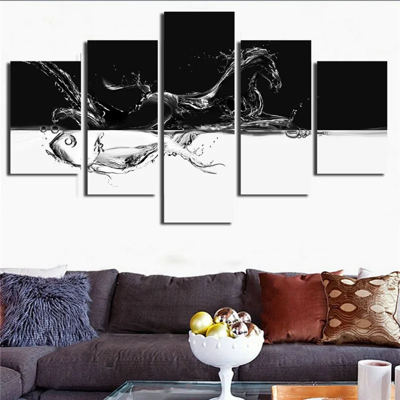 Креативные водные лошади и рыбы 5 панелей настенные художественные картины на