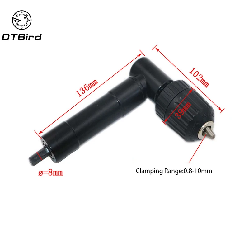 136mm 90 Degree Right Angle Cordless Drill Attachment With Keyless Chuck Holder Black Plastic Head 3 Hex Handle - Цвет: 136mm