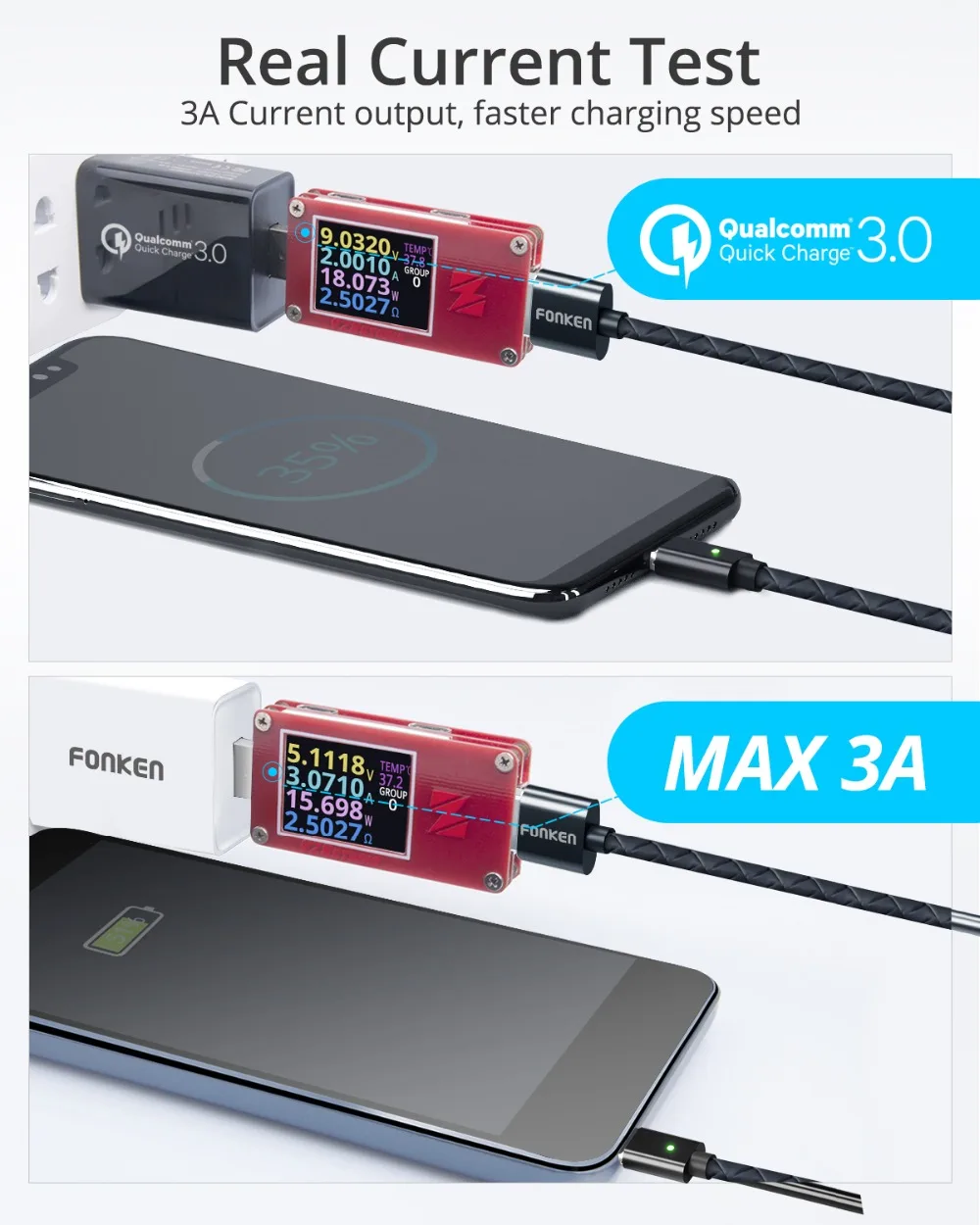 Магнитный кабель FONKEN, 3 А, Micro USB, магнитный кабель для быстрой зарядки, USB, зарядный кабель для телефона, Android, синхронизация данных, 1 м, 2 м, шнур для быстрой зарядки