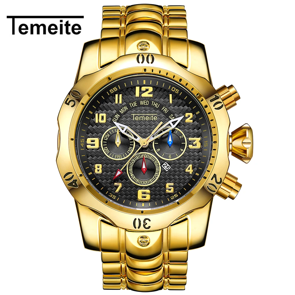 Temeite 2 Relogio Masculino Мужские кварцевые часы TEMEITE часы мужские роскошные золотые деловые мужские часы водонепроницаемые наручные часы - Цвет: Temeite 2