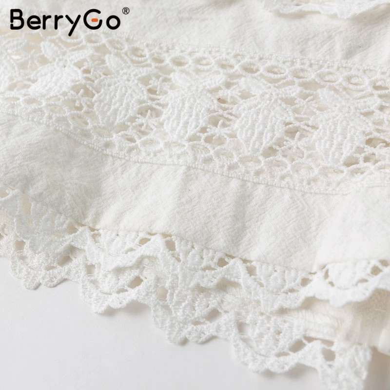 BerryGo Sexy с v-образным вырезом летние кружевные белые майки Женские Элегантные