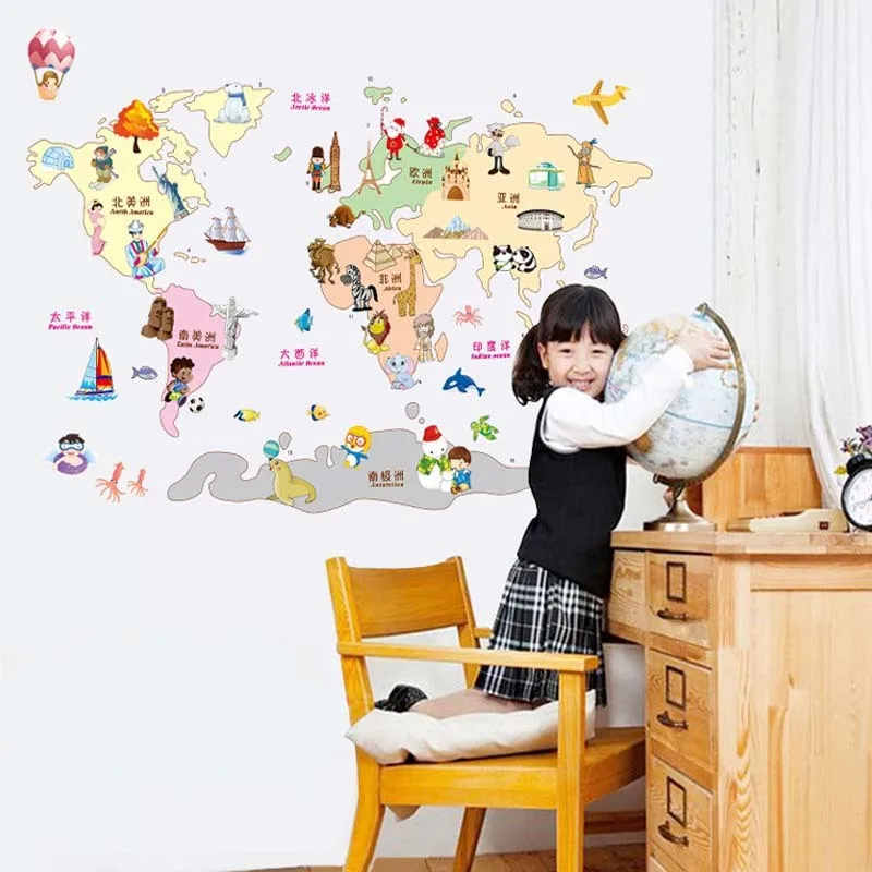Настенные Стикеры с картой мира декор для детской комнаты Настенная Наклейка из