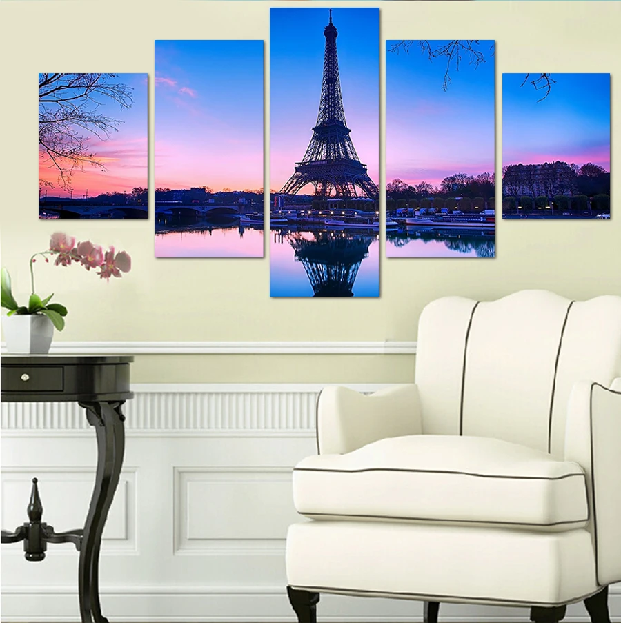 

Painting On The Wall Canvas Printed Painting Paris Eiffel Tower Picture For Home Decoration Modern Wall Art 5pcs(Unframed)