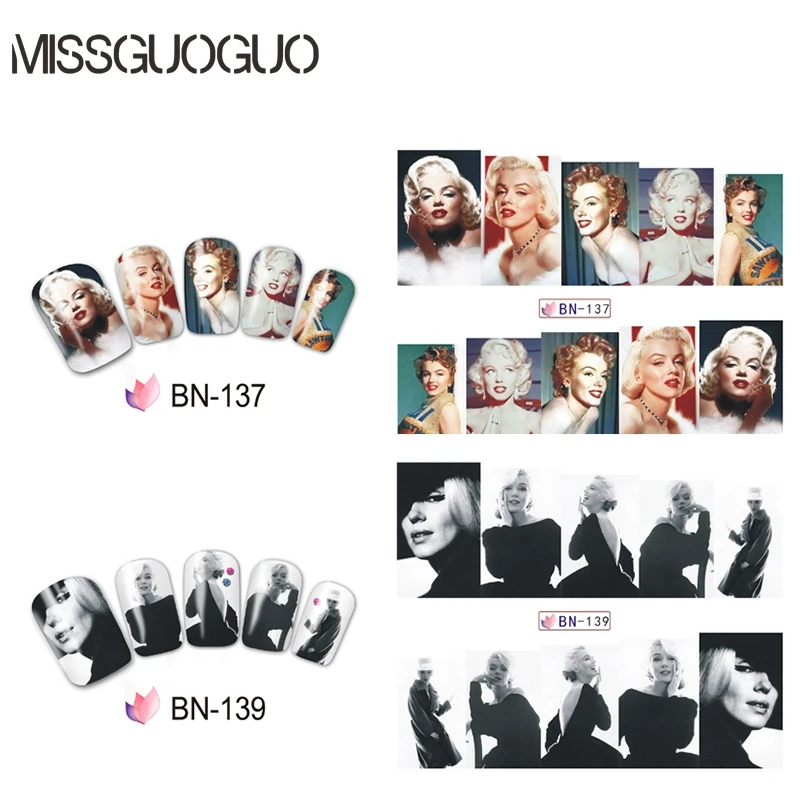 MISSGUOGUO sexy Marilyn Monroe nail sticker water decal red lips golden hair DECALS nail art decorations water transfer WRAPS